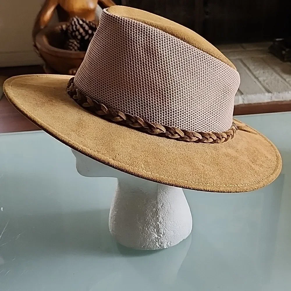 Henchel Hat‎ Company Leather Suede Crushable Gorpcore Safari Hat Size Large